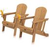 imageVINGLI Plastic Adirondack Chairs Set of 4 Folding with Cup Holder Waterproof HDPE Material Comfortable 380lb Weight Capacity for Outdoor Pool Patio Lounge Chair Lawn Furniture Firepit BlueTeak