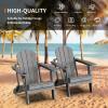 imageVINGLI Plastic Adirondack Chairs Set of 4 Folding with Cup Holder Waterproof HDPE Material Comfortable 380lb Weight Capacity for Outdoor Pool Patio Lounge Chair Lawn Furniture Firepit BlueGrey