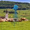 imageVINGLI Upgrade 8FT Ornamental Windmill Backyard Garden Decoration Weather Vane Heavy Duty Metal Wind Mill w 4 Legs Design Blue
