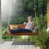 imageVINGLI Upgraded Patio Wooden Porch Swing for Courtyard ampamp Garden Heavy Duty 880 LBS Swing Chair Bench with Hanging Chains for Outdoors Black 4 FTBrown