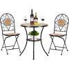 imageVINGLI 3 Pieces Garden Patio Mosaic Table Outdoor Bistro Set with Folding ChairsBlack Iron Frame