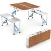 imageVINGLI 4Ft Folding Camping Picnic Table with SeatsUmbrella Hole265 Lbs Support That Lightweight and Fold Up Card Suitcase Table Aluminum Alloy Frame RV Tabletop with Soft HandlWood Grain