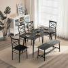 imageVINGLI 55in Modern Dining Table Set for 6 Rectangular Kitchen Dining Table Bench 6 Piece Wooden Dinner Table Set with Upholstered Chairs for Kitchen Dining Room Apartment  Dark GreyDark Grey