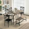 imageVINGLI 55in Modern Dining Table Set for 6 Rectangular Kitchen Dining Table Bench 6 Piece Wooden Dinner Table Set with Upholstered Chairs for Kitchen Dining Room Apartment  Dark GreyRustic Brown