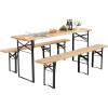 imageVINGLI 70 Inch Folding Picnic Tables with Benches Set WeatherResistant Wooden Beer Garden Table Bench 3Piece Portable Fold Up Camping BBQ Table wCarrying Handles