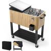 imageVINGLI 80 Quart Rolling Ice Chest on Wheels Patio Cooler Cart Beverage Rolling Cooler for Outdoor Patio Deck PartyLight Oak