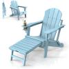 imageVINGLI Folding Adirondack Chair Set of 4 with Ottoman Waterproof Plastic HDPE Firepit Chair for Outside with Hidden Footrests Foldable Ergonomics Seating for Patio Porch Yard GardenTeakBlue