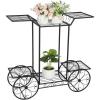 imageVINGLI Garden Cart Stand IndoorOutdoor Metal Plant Stand Parisian Style Flower Pots Holder Ideal for Home Garden Patio