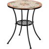 imageVINGLI Mosaic Outdoor Side Table 14quot Round End Table Accent Table Ceramic Tile Top Black IronBrown FlowerOrange
