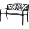 imageVINGLI Outdoor Bench for Patio Metal Garden Bench wPVC Back Pattern Black Park Benches Front Porch Benches for Yard Lawn Decor Deck Entryway FloralBlack