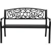 imageVINGLI Outdoor Bench with PVC Back Pattern Metal Garden Bench Black Steel Welcome Bench for Patio Porch Deck Yard Lawn Decor Entryway
