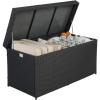 imageVINGLI Outdoor Wicker Storage Box 132 Gallon Patio Rattan Deck Box Wicker Storage Bench for Indoor Outdoor Pool Balcony Yard Garden  Dark BrownBlack