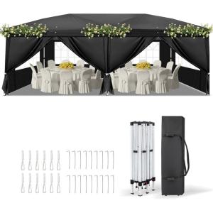 imageVINGLI 10x20 ft Pop Up Canopy Tent with 6 Sidewalls Canopy 10x20 with Carry Bag Outdoor Gazebo Canopy Tent Camping Tent Patio Event Tent Outdoor Canopy Commercial CanopyBlackBlack