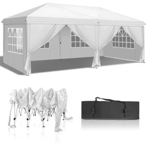 imageVINGLI 10x20 ft Pop Up Canopy Tent with 6 Sidewalls Canopy 10x20 with Carry Bag Outdoor Gazebo Canopy Tent Camping Tent Patio Event Tent Outdoor Canopy Commercial CanopyBlackWhite