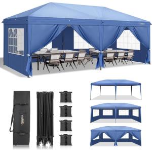 imageVINGLI 10x20 ft Pop Up Canopy Tent with 6 Sidewalls Canopy 10x20 with Carry Bag Outdoor Gazebo Canopy Tent Camping Tent Patio Event Tent Outdoor Canopy Commercial CanopyBlackBlue