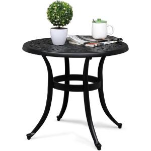 imageVINGLI 24 Cast Aluminum Outdoor Side Table All Weather Round Patio Coffee Table Porch Table Outdoor Bistro Table Outdoor End Table BronzeBlack