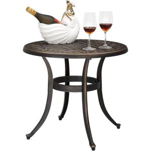 imageVINGLI 24 Cast Aluminum Outdoor Side Table All Weather Round Patio Coffee Table Porch Table Outdoor Bistro Table Outdoor End Table BronzeBronze