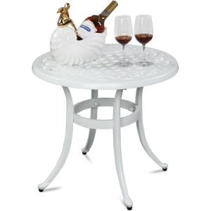 imageVINGLI 24 Cast Aluminum Outdoor Side Table All Weather Round Patio Coffee Table Porch Table Outdoor Bistro Table Outdoor End Table BronzeWhite