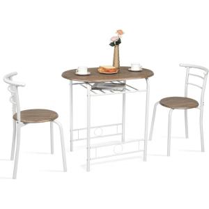 imageVINGLI 3 Piece Dining SetSmall Kitchen Table Set for 2Breakfast Table SetKitchen Wooden Table and 2 Chairs for Small SpaceDining RoomApartmentMetal FrameWine RackWhiteampampWarm OakWarm Oak