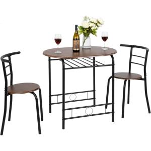 imageVINGLI 3 Piece Dining SetSmall Kitchen Table Set for 2Breakfast Table SetKitchen Wooden Table and 2 Chairs for Small SpaceDining RoomApartmentMetal FrameWine RackWhiteampampWarm OakWalnut