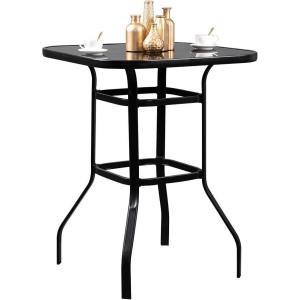 imageVINGLI 32quot IndoorOutdoor Bar Height Table Square Tempered Glass Metal Table for Patio Backyard Poolside and Garden BrownBlack