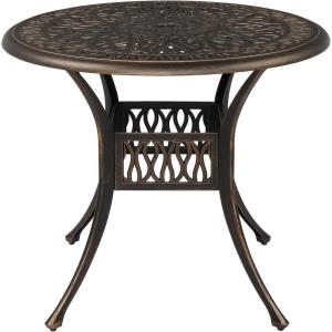 imageVINGLI 354 Dia Patio Dining Table with Umbrella Hole Cast Aluminum Bistro Table for Outdoor Garden Use 354 Dia x 295 H35 Inch Round