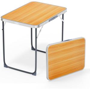 imageVINGLI 3FT Small Camping Table Adjustable Height Aluminum Folding Table for Picnic Party BBQ Plastic RV Suitcase Table Portable Lightweight Fold Up Utility Outdoor Tables with Carrying Handle Natural