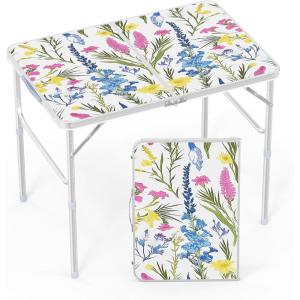 imageVINGLI 3FT Small Camping Table Adjustable Height Aluminum Folding Table for Picnic Party BBQ Plastic RV Suitcase Table Portable Lightweight Fold Up Utility Outdoor Tables with Carrying Handle Flower