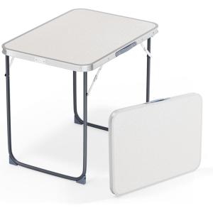 imageVINGLI 3FT Small Camping Table Adjustable Height Aluminum Folding Table for Picnic Party BBQ Plastic RV Suitcase Table Portable Lightweight Fold Up Utility Outdoor Tables with Carrying Handle White
