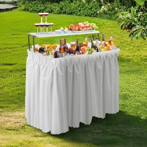 imageVINGLI 4 Foot Party Ice Cooler Folding Table Portable Tailgate Camp Fishing Cleaning Plastic with Matching Skirt Ice Table for Party BBQ Camping PicnicWhite