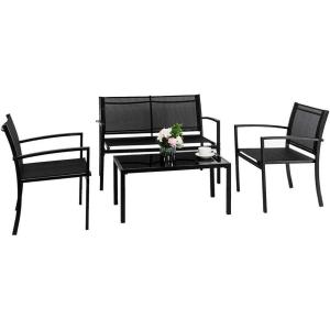 imageVINGLI 4 Pieces Patio Conversation Set Patio Furniture Set with Loveseat and Coffee Table Outdoor Sofa Garden LawnPatio Chairs for Poolside Porch Black