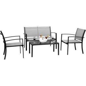 imageVINGLI 4 Pieces Patio Conversation Set Patio Furniture Set with Loveseat and Coffee Table Outdoor Sofa Garden LawnPatio Chairs for Poolside Porch Grey