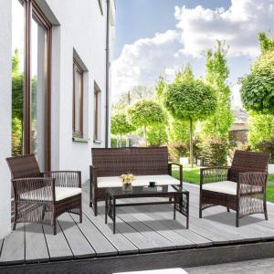 imageVINGLI 4 Pieces Patio Furniture Set Wicker Outdoor Conversation Set Front Porch Furniture with Cushions Outdoor Furniture Sets for Yard GardenPoolside