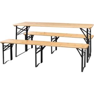 imageVINGLI 6 Foot Folding Picnic Table with Benches WeatherResistant Wood Beer Camping Table wCarrying Handles for Family Garden Patio Outdoor Activities Use at Home and Commercial