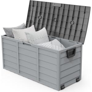 imageVINGLI 75 Gallon Outdoor Storage Box Lockable Plastic Storage Containers with Lid Patio Deck Box Furniture for Garden Pool Balcony Yard GreyGrey