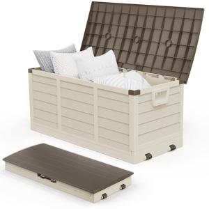 imageVINGLI 75 Gallon Outdoor Storage Box Lockable Plastic Storage Containers with Lid Patio Deck Box Furniture for Garden Pool Balcony Yard GreyZ Coffee Dark Coffee