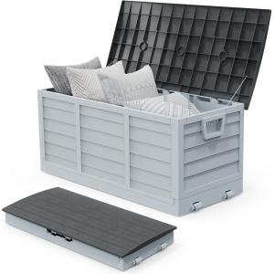 imageVINGLI 75 Gallon Outdoor Storage Box Lockable Plastic Storage Containers with Lid Patio Deck Box Furniture for Garden Pool Balcony Yard GreyZ Grey Black