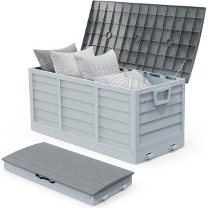 imageVINGLI 75 Gallon Outdoor Storage Box Lockable Plastic Storage Containers with Lid Patio Deck Box Furniture for Garden Pool Balcony Yard GreyZ Light Grey