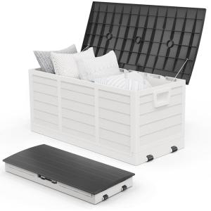 imageVINGLI 75 Gallon Outdoor Storage Box Lockable Plastic Storage Containers with Lid Patio Deck Box Furniture for Garden Pool Balcony Yard GreyZ White Black