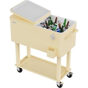 imageVINGLI 80 Quart Rolling Ice Chest Portable Patio Party Bar Drink Cooler Cart with Shelf Beverage Pool with Bottle OpenerBeige
