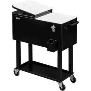 imageVINGLI 80 Quart Rolling Ice Chest Portable Patio Party Bar Drink Cooler Cart with Shelf Beverage Pool with Bottle OpenerBlack