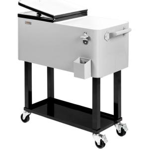imageVINGLI 80 Quart Rolling Ice Chest Portable Patio Party Bar Drink Cooler Cart with Shelf Beverage Pool with Bottle OpenerGrey
