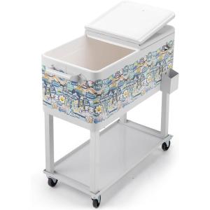 imageVINGLI 80 Quart Rolling Ice Chest Portable Patio Party Bar Drink Cooler Cart with Shelf Beverage Pool with Bottle OpenerGrey with MultiColored