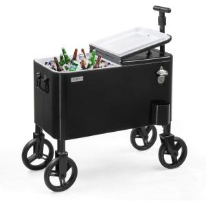 imageVINGLI 80 Quart Wagon Rolling Cooler Ice Chest wLong Handle and 10quot Wheels Portable Beach Patio Party Bar Cold Drink Beverage Outdoor Park Cart on WheelsBlack