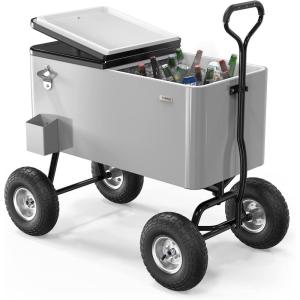 imageVINGLI 80 Quart Wagon Rolling Cooler Ice Chest wLong Handle and 10quot Wheels Portable Beach Patio Party Bar Cold Drink Beverage Outdoor Park Cart on WheelsGray