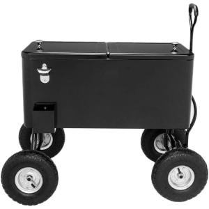 imageVINGLI 80 Quart Wagon Rolling Cooler Ice Chest wLong Handle and 10quot Wheels Portable Beach Patio Party Bar Cold Drink Beverage Outdoor Park Cart on WheelsBlackwagon