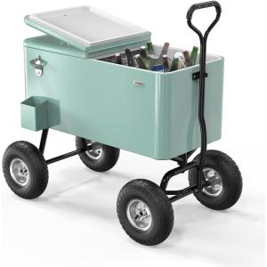 imageVINGLI 80 Quart Wagon Rolling Cooler Ice Chest wLong Handle and 10quot Wheels Portable Beach Patio Party Bar Cold Drink Beverage Outdoor Park Cart on WheelsMint