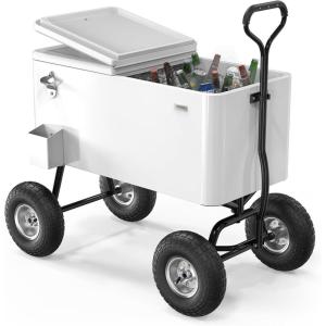 imageVINGLI 80 Quart Wagon Rolling Cooler Ice Chest wLong Handle and 10quot Wheels Portable Beach Patio Party Bar Cold Drink Beverage Outdoor Park Cart on WheelsWhite