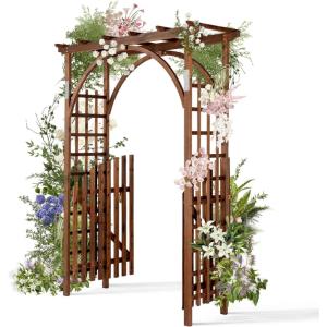 imageVINGLI 85in Wooden Arbor Wedding Arch for Ceremony Wood Trellis for Plant Climbing Christmas Decor Pergola for Garden Backyard Lawn TeakCarbonized Wood