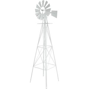 imageVINGLI 8FT Ornamental Windmill Backyard Garden Decoration Weather Vane Heavy Duty Metal Wind Mill w 4 Legs Design Grey 8 Feet 216 Inches 800 Feet 2598 Inches 2598 InchesWhite
